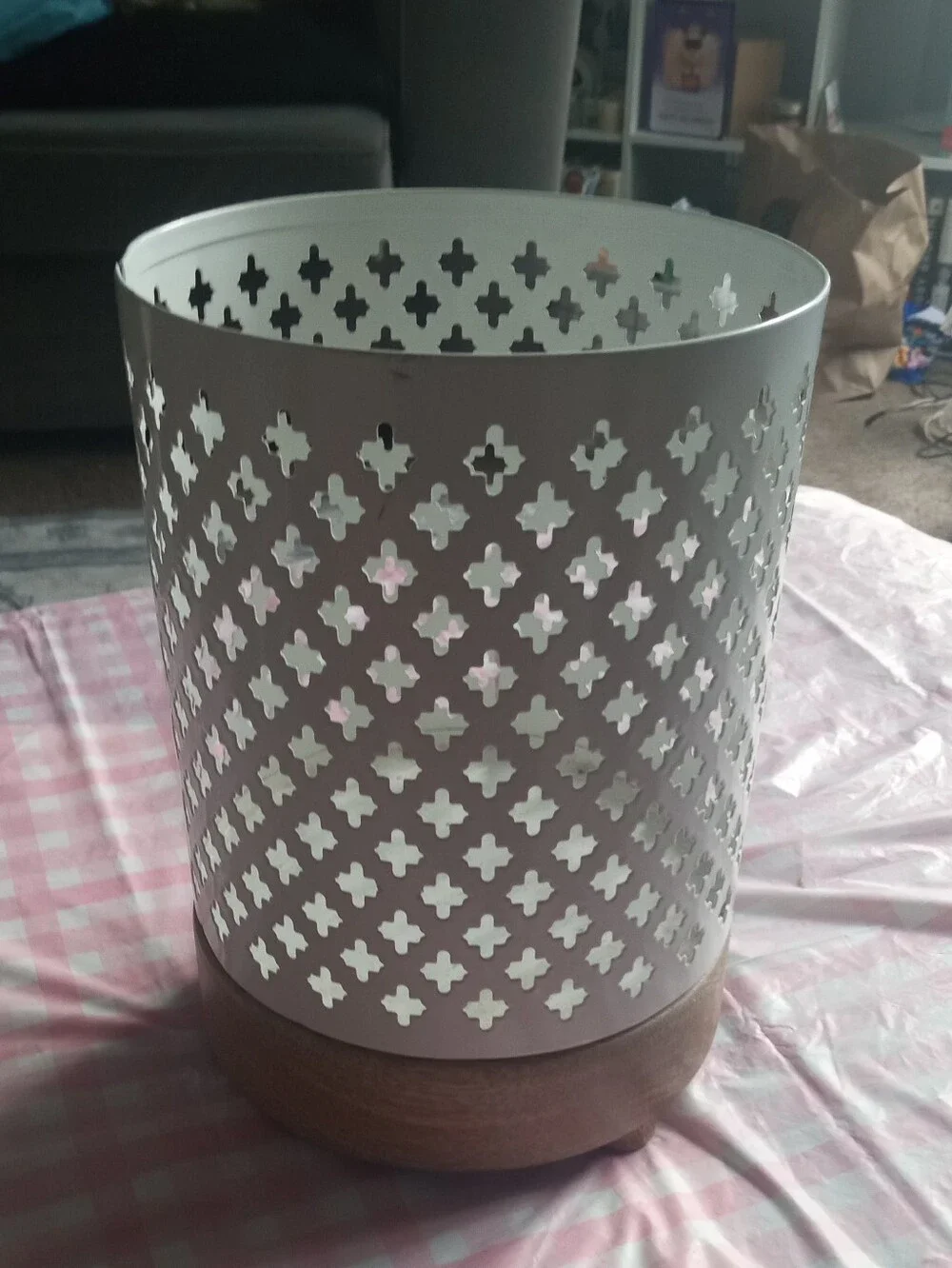 Home Accents White Metal Lantern with Wood Base